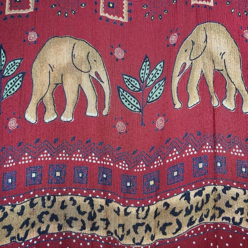 BILA Rayon Red Orange Floral Safari Elephant African Pocket Maxi Tank Dress L - Picture 4 of 9